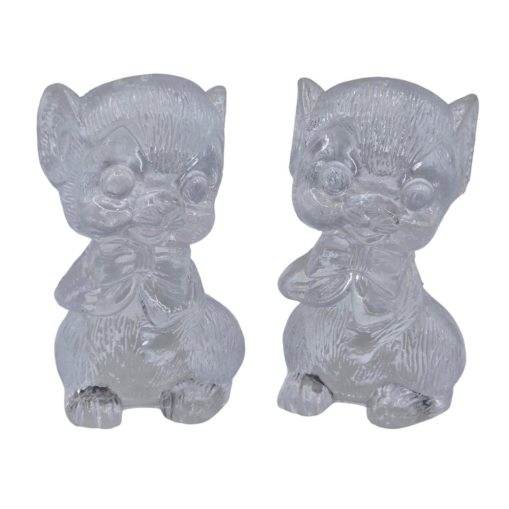 Unmarked Clear Pressed Glass Cat Figurines Set‎ Of 2 Decorative Collectible